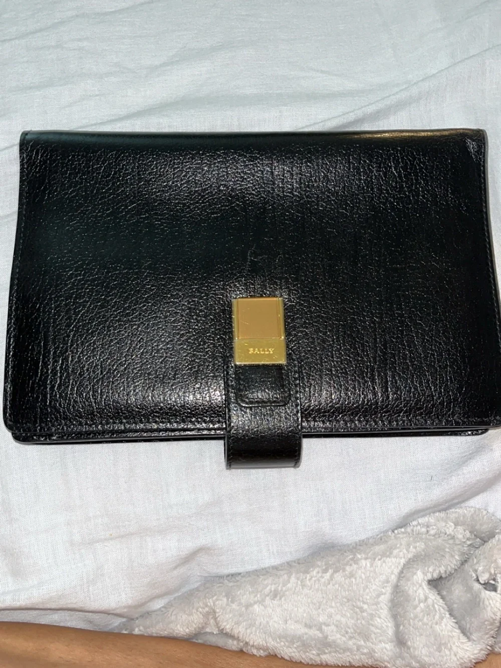 Bally Black Leather Clutch with Gold Hardware